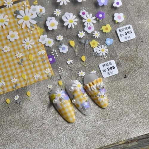 1 Pc 3D Cute Japanese Spring Flower Nail Sticker Daisy Sunflower Pattern Design Water Slide Nail Art Decals Manicure Decoration