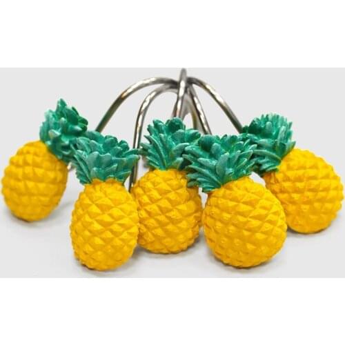 12 pcs/pack Bath Curtain Shower Rustproof Stainless Steel Shower Curtain Hooks Bathroom Pineapple Shower Curtain Rings