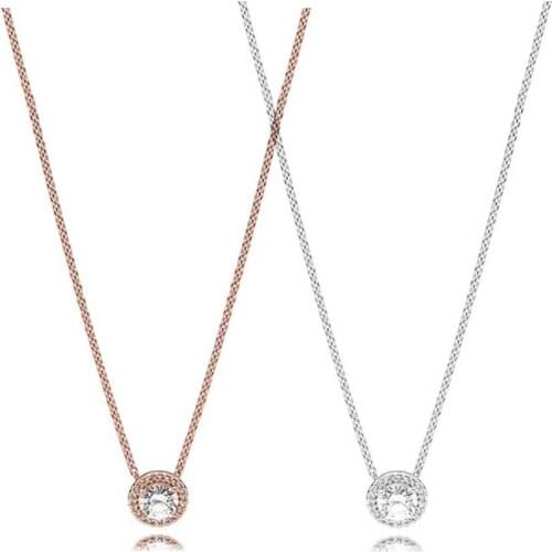 2 Types Clear CZ Classic Elegance Necklaces & Pendants 100% 925 Sterling Silver Jewelry Necklaces for Women Choker Jewelry Girl