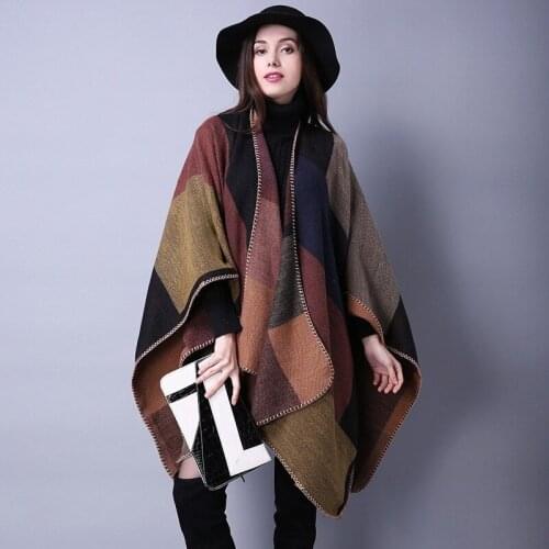 2019 Fashion Women Knitted Shawl Faux Cashmere Plaid Stripes blanket scarf Autumn Winter Warm Vintage Big Stole LadyScarves
