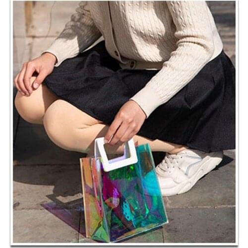 5PC Transparent Tote Bag| PVC Clear Shopping Bag| Stadium Bag| Vinyl Bag| Carry Along Vibrant Designed Canvas Pouch| Stylish| Ve