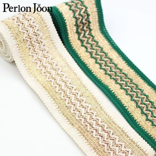 2 yard 50mm green white gold thread braided lace garment shoe size home webbing decoration lace skirt robe trim ZD0323