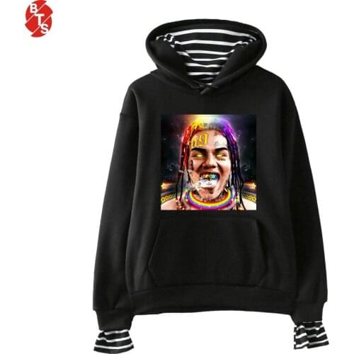 6ix9ine Fashion Rapper Printed Fake Two Piece Hoodies Women Long Sleeve Hip Hop Hooded Sweatshirts 2018 Hot Sale Casual Wear