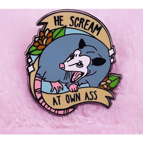 Cartoon Opossum Meme Scream At Own Brooch Pins Enamel Metal Badges Lapel Pin Brooches Jackets Jeans Fashion Jewelry Accessories