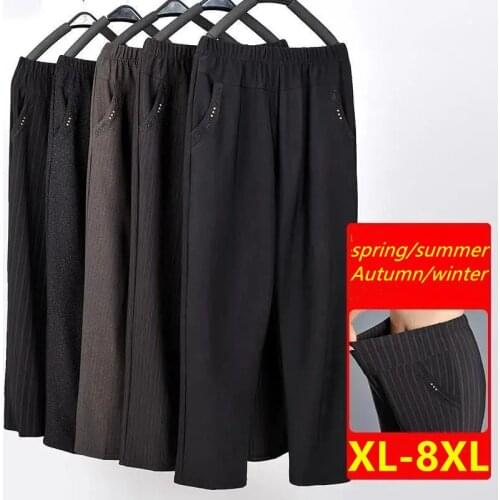 Summer Pants Autumn Oversize 8XL Middle-age Women Trousers Elastic High Waist Straight Pants Female Add Velvet Warm Winter Pants