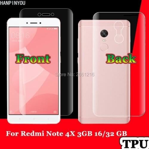 For Xiaomi Redmi Note 4X 16/32GB 2Pcs= Front + Back Slim Full Cover Edge to Edge Soft TPU Film Explosion-proof Screen Protector