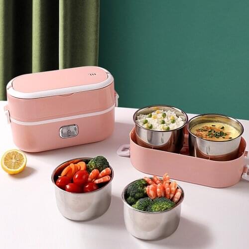 Stainless Steel Electric Lunch Box Thermal Heating Food Steamer Cooking Container Portable Office Mini Rice Cooker 220V 2L Large