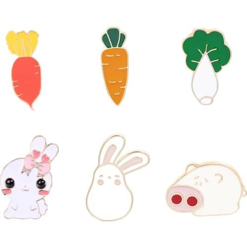 Cute Rabbit Radish Bunny Carrot Pig Cabbage Brooches Lovely Animal Enamel Pins For Kids Girl Bag Badge Clothes Lapel Pin Jewelry