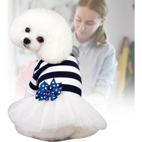 Blue Puppy Clothing Soft Bowknot Design Spring/Summer Dog Striped Princess Dress For Outdoor Fantasy Princess Style Mini Skirt