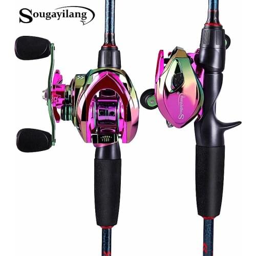Sougayilang 1.8m -2.4m M Power Carbon Fiber Baitcsting 5 Section Rod and 12+1BB Left/Right Hand Casting Reel Fishing Combos Set