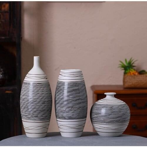 Classic Ceramics Vase Texture Flower Insert Furnishings Zen Porcelain Crafts Chinese Vintage Home Decor