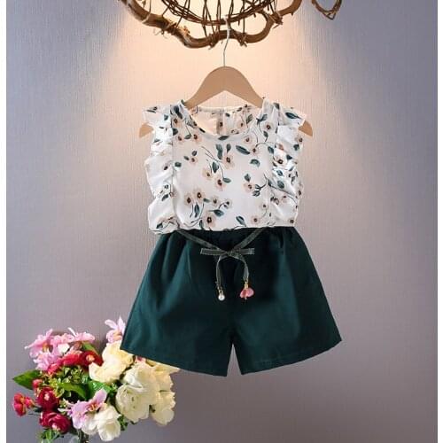 Toddler Girl Sleeveless Clothes Set 0-2T Girls Ruffle Suit 2PCS Foral Printed Summer Fashion Bow Tie Clothing