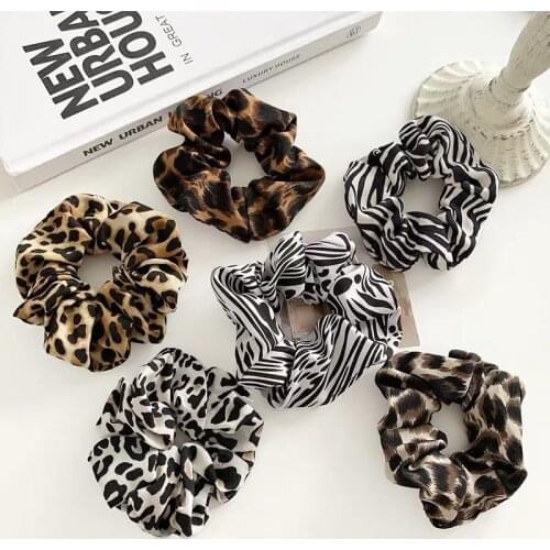 Korea Leopard Autumn Winter Women Warm Corduroy Big Hair Scrunchies Solid Soft Vintage Hair Gums Striped Fabric Rubber Bands