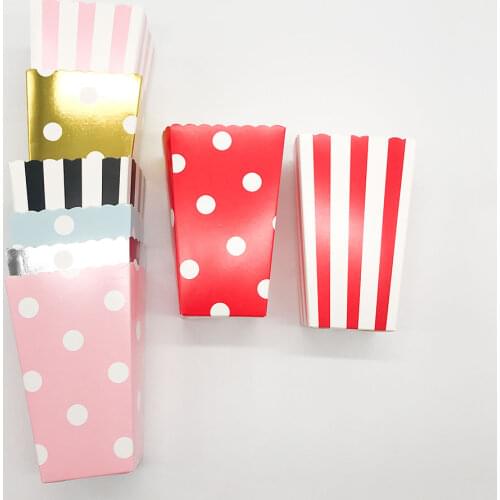 12pcs Dot Stripe Popcorn Box Case Party Favors Package Baby Shower Accessories Birthday Party Supplies Candy Box