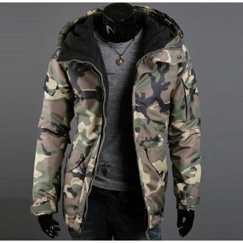 Jackets Autumn Winter Warm Men Camouflage Print Pocket Jacket Zipper Long Sleeve Coat