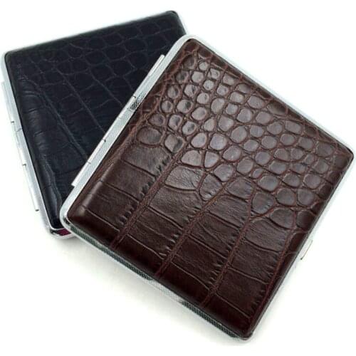 Hot Sale Mens Ultra-thin Cigarette Case PU Leather Material Automatic Dermatoglyph Decoration Cigarette Box