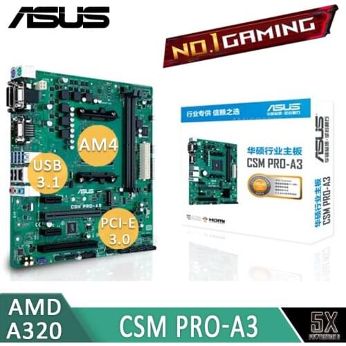 AM4 Asus CSM PRO-A3 Motherboard ACC Express M.2 32Gb/s 3200MHz DDR4 Office 7th-Gen A series APU and Athlon APU A320 Placa-Mãe