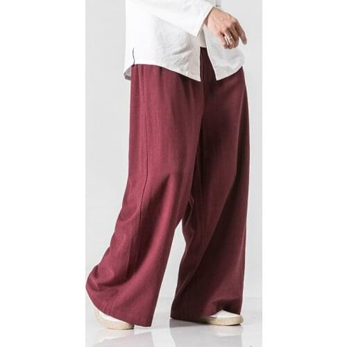 Men Casual Solid Straight Loose Pants Plus Size Wide Leg Pantalon Hombre Mens Nature Cotton Linen Baggy Trousers