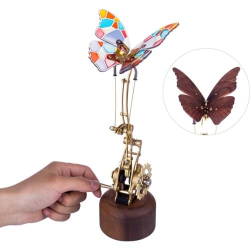DIY Metal Solid Wood Kit 3D Dynamic Mechanical Model Kits Assembly Flying Butterfly Model Building Kits - Gear Rotating Version