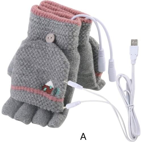 2020 New Laptop Women Men USB Heated Mitten Full&Half Finger Winter Warm Knit Hand Gloves
