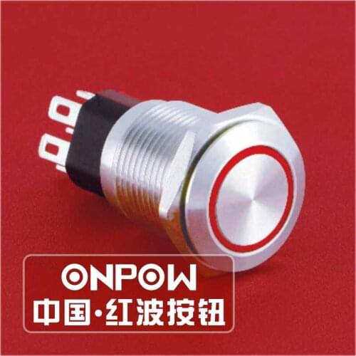 ONPOW 16mm flat head momentary and latching ring illuminated pushbutton switch anti-vandal GQ16-KF-11E/J/S