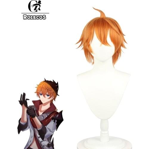 ROLECOS Game Genshin Impact Tartaglia Cosplay Wig Halloween Short Heat Resistant Synthetic Hair Cosplay Hair