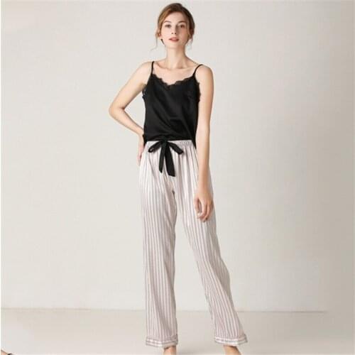 Pajamas women summer sexy lace lace V-neck striped sling trousers loose home service casual suit fashion new pijamas women