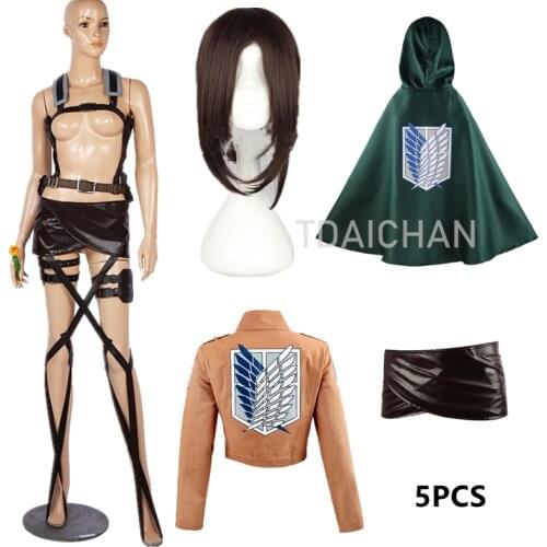 Attack on Titan Cloak Jacket Skirt Scout Legion Anime Cosplay Costume Wings of Liberty 5pcs Belt Combination Hange Zoe Eren Wig