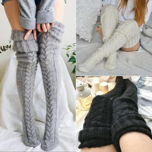 Plush Velvet Knitted Women Stockings Crochet Thicken Warm Fluffy Over knee Long Boot Socks Leg Warmer Autumn Winter Stockings