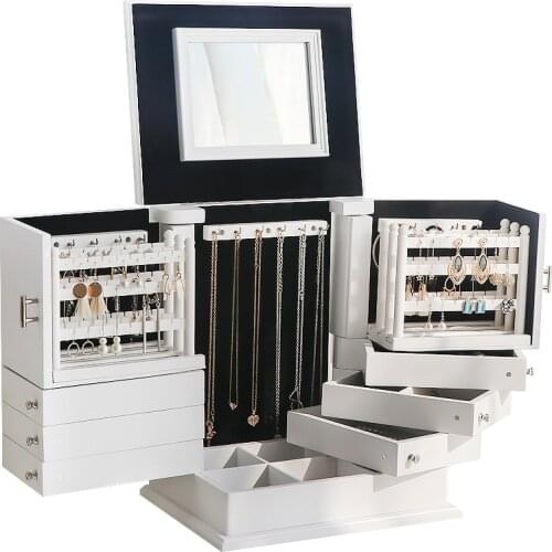 Wooden Jewelry Box Super Large Capacity Retro Solid Wood Earrings Receiving Household Princess European Korea