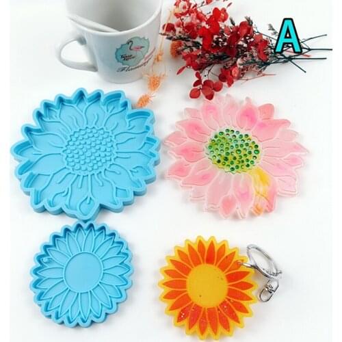 DIY Crafts Home Decoration Casting Tool Handcraft Sunflower Coaster Epoxy Resin Mold Cup Mat Pad Silicone Mould