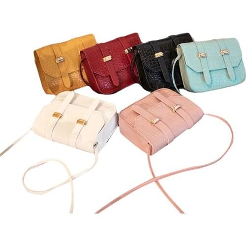 Women Mini PU Leather Crossbody Alligator Grain Solid Color Shoulder Bag Casual Style Adjustable Magnetic Buckle Cellphone Bag