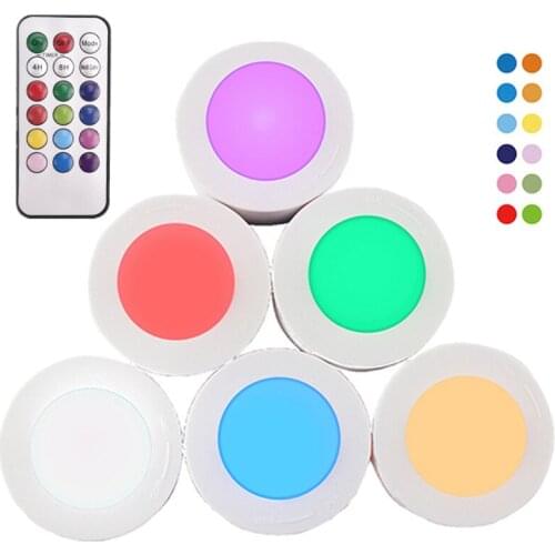 LED Cabinet Light Battery RGB 16 Colors Night Lights Remote Control Dimmable Under Shelf Kitchen Counter Lighting for Bedroom