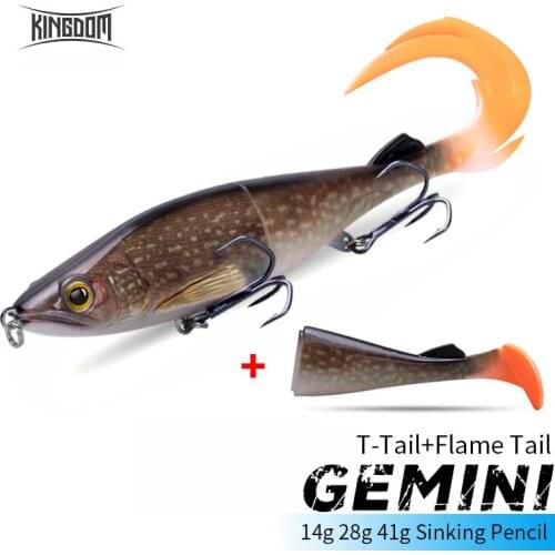 KINGDOM GEMINI Sinking Pencil Fishing Lure 14g 28g 41g T-Tail And Flame Tail Sinking Wobblers Sinking Pencil Soft Bait Lures