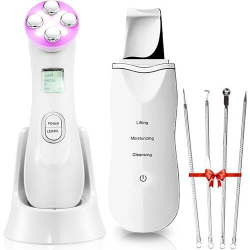 Ultrasonic Skin Scrubber with Facial Lifting RF Facial Massager Face Pore Cleaner Blackhead Remover Skin Care Tools for Beauty