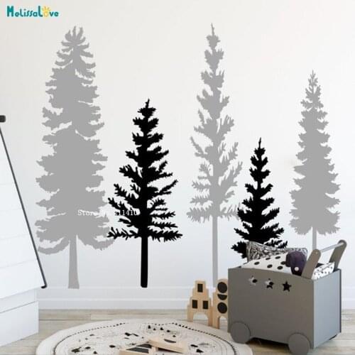 Five Woodland Nursery Pine Tree Wall Decals Forest Stencils Tall Large Size Vinyl Removable Murals New Design YT3516