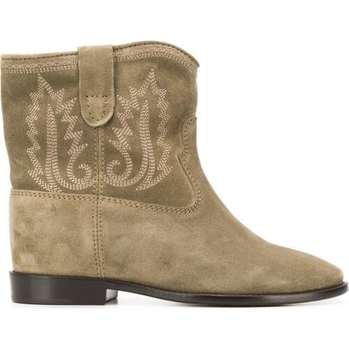 Women Shoes Paris Crisi Slouch Boots Embroidered Stitched Western Boots