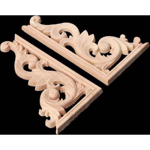 1Pair Wood Carved Corner Onlay Applique Frame Decor Furniture Craft Unpainted
