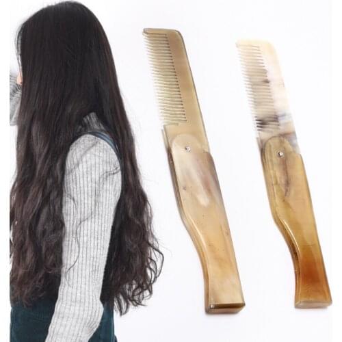 1pc Fashion Women Ox Horn Fine Tooth Pocket Folding Comb All Hair Types Beard Mustache Folding Comb 170*25mm
