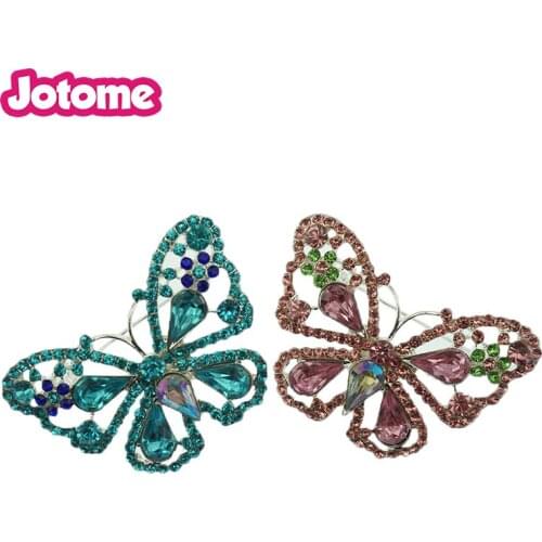100pcs Butterfly Animal Pin Brooch Pink Blue Mix Color Rhinestone Crystal Brooches For Women Fashion Jewelry Boutonniere