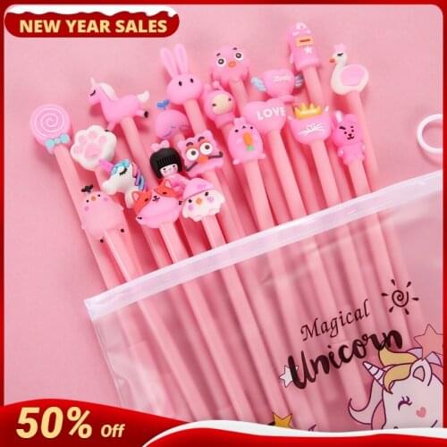 20Pcs Cute Gel Pen School set Kawaii Random Pattern Unicorn Pony 0.5m Black Gel Ink Pen School Stationery Office Suppliers Gifts
