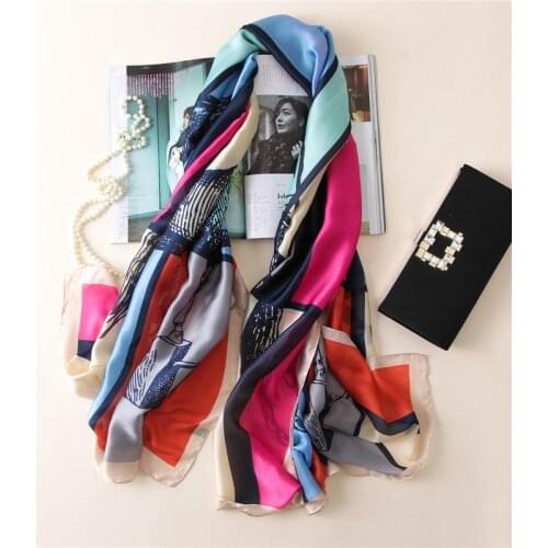 2021 Autumn Fashion Women Long Silk Scarves winter colour Print Pashmina Shawl and Wraps Bandana Foulard Femme Muslim Hijab Caps