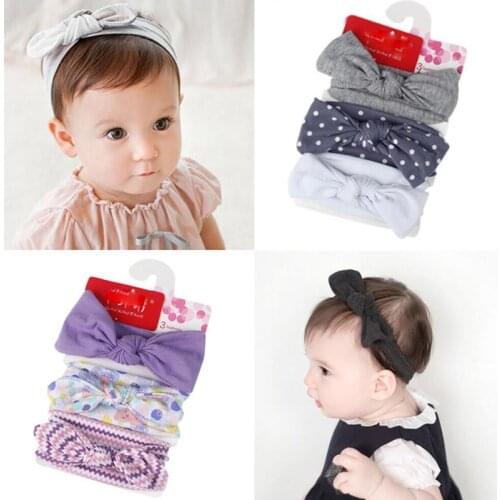 3Pcs/Set Soft Cotton Newborn Baby Hair Accessories Haarband Cute Bows Floral Pattern Baby Girl Headbands Toddler Girls Turban