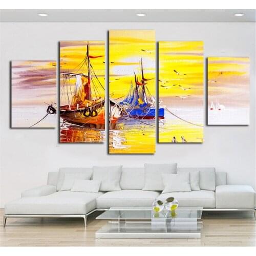 5Piece Painting Calligraphy Wall Poster boat Wall Art Canvas Prints Landscape Style Tableau Pictures Home DecorPaintings Canvas