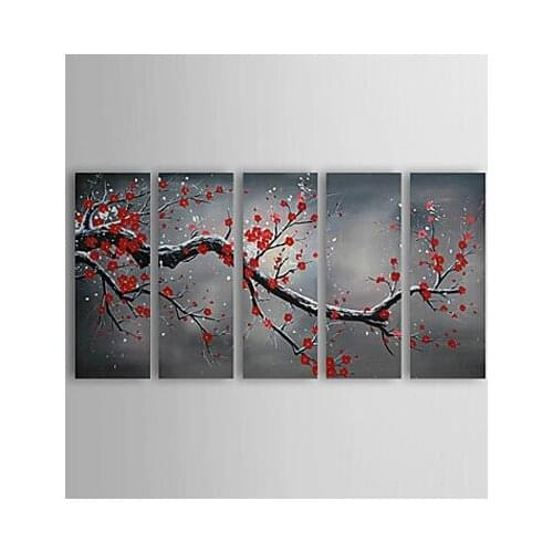 5pcs Hand Painted Winter Plum Canvas Painting-Modern Canvas Art Wall Decor-Floral Oil Painting Wall Art Large Canvas