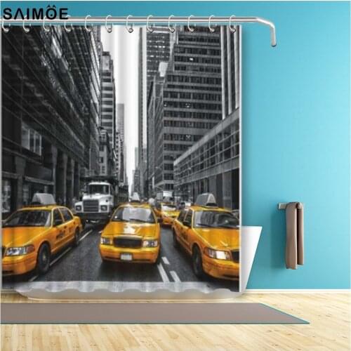 America New York Shower Curtain Yellow Modern City Car Curtains For Bathroom Decor European View Bath Curtain Fabric Waterproof