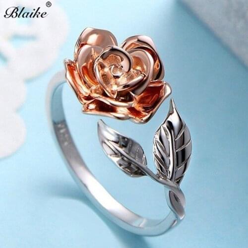 Blaike Silver Color Rose Flower Open Rings For Women Exquisite Wedding Engagement Jewelry Promise Ring Lover Gifts