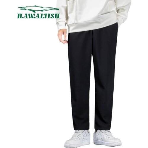 Hawaifish brand Pants Men Fashion Elastic Waist Casual Straight Pleated Pants Loose style Ice Silk Trousers Mens Streetwear