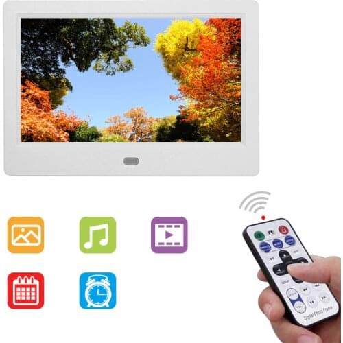 7" Digital Photo Frame Picture Album Music Player LCD Alarm Clock Video/Music Player Album Remote Control with 32gb u disk White