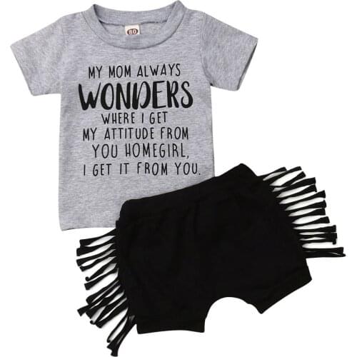 2020 Baby Summer Clothing 6M-3Y Fashion Toddler Kids Baby Girls Letter Print T-shirt Tops+Tassel Short Pants 2Pcs Set Outfits